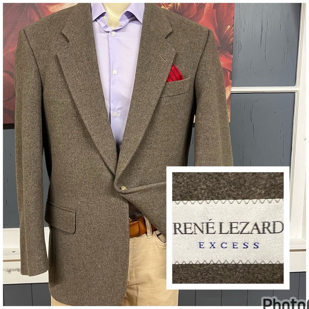 Vintage‎ Rene Lezard Ventless Blazer Sport Coat Mens 40R Wool Tan Jersey Flannel